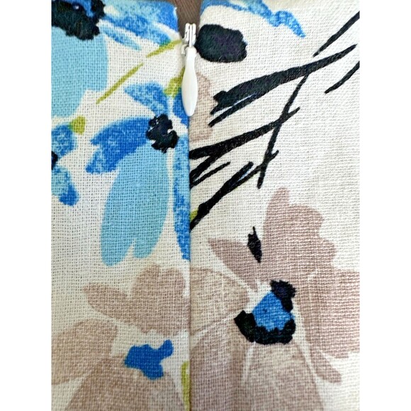 Kasper Women's Linen-Blend Printed Sleeveless Flared-Skirt Dress White Multi 16 - Picture 12 of 14